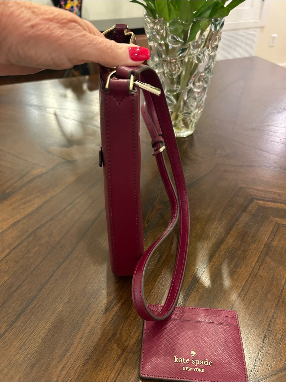 Burgundy Kate Spade purse with matching mini-wallet. - Picture 10 of 12